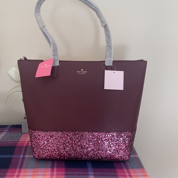 Nwt kate spade saffiano pvc glitter penny tote bag